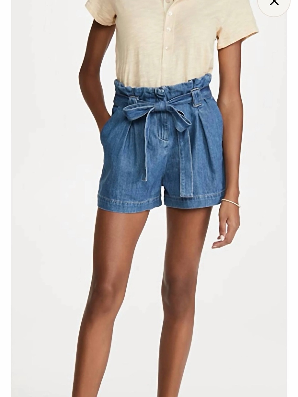 Hillary High-Rise Paperbag Denim Shorts with Tie Belt - Blue